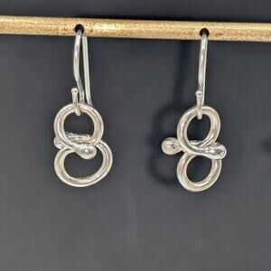 Marked 925 Sterling Silver Twisted Loop Beaded Dangle Wire Earrings